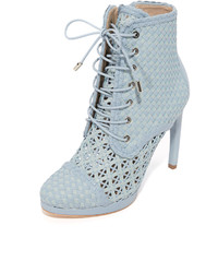 Light Blue Leather Ankle Boots