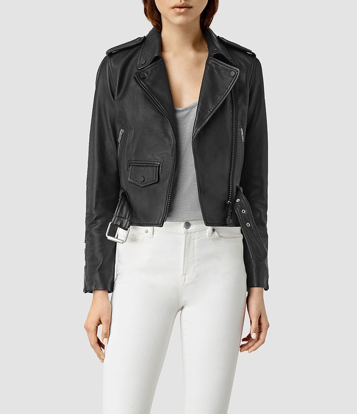 AllSaints Baron Leather Biker Jacket, $530 | AllSaints | Lookastic