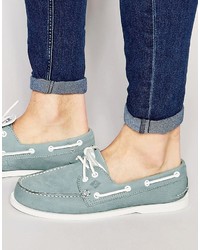 Light Blue Leather Boat Shoes