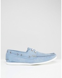Asos Boat Shoes In Soft Blue Leather With White Sole