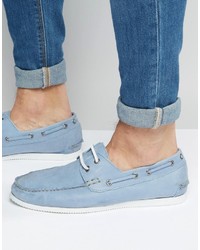 Asos Boat Shoes In Soft Blue Leather With White Sole