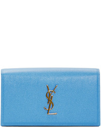 Saint Laurent Blue Leather Monogram Clutch
