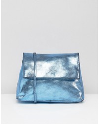 Asos Leather Metallic Foldover Cross Body Bag With Chain Detail