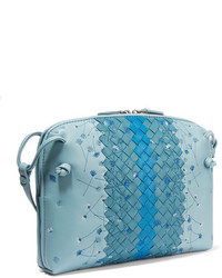 Bottega Veneta Messenger Small Embroidered Intrecciato Leather Shoulder Bag Blue