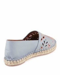 Valentino Embroidered Smooth Flat Espadrille Blue