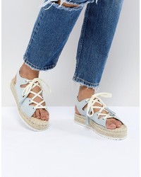 Pull&Bear Lace Up Espadrille In Blue