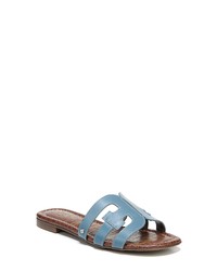 Light Blue Leather Flat Sandals