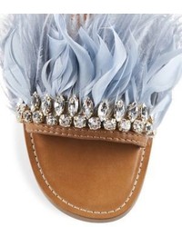 Miu Miu Jeweled Feather Leather Slides