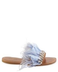Miu Miu Jeweled Feather Leather Slides