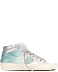 Light Blue Leather High Top Sneakers