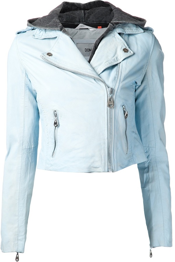 blue cropped leather jacket