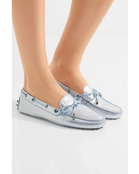 Tod's Metallic Striped Leather Loafers Blue