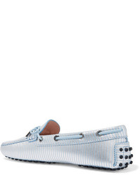 Tod's Metallic Striped Leather Loafers Blue