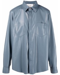 Light Blue Leather Long Sleeve Shirt