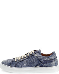 Donald J Pliner Addo Croc Embossed Leather Low Top Sneaker Blue