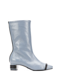 Light Blue Leather Mid-Calf Boots