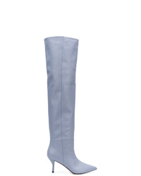Light Blue Leather Over The Knee Boots