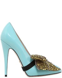 Gucci 110mm Elaisa Crystals Bow Leather Pumps