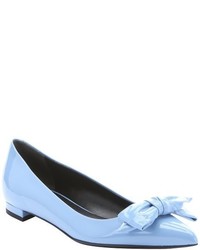 Gucci Light Blue Patent Leather Bow Detail Ballerina Flats