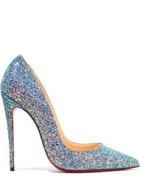 Christian Louboutin So Kate Dragonfly 120 Glittered Leather Pumps Blue