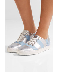 Tod's Nubuck Trimmed Metallic Leather Sneakers Light Blue