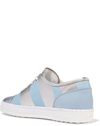 Tod's Nubuck Trimmed Metallic Leather Sneakers Light Blue