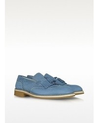 Light Blue Leather Tassel Loafers