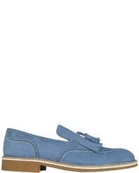 a. testoni Atestoni Denim Blue Leather Fringed Loafer