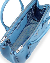 Prada Saffiano Lux Medium Double Zip Tote Bag Light Blue