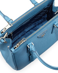 Prada Saffiano Lux Small Double Zip Tote Bag Light Blue
