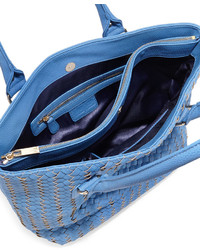Neiman Marcus Woven Shopper Tote Bag Denim Blue