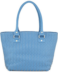 Neiman Marcus Woven Shopper Tote Bag Denim Blue