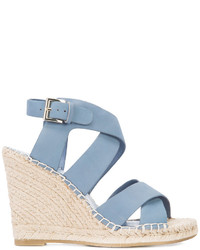 Light Blue Leather Wedge Sandals
