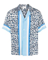 Light Blue Leopard Silk Short Sleeve Shirt