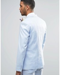 Asos Brand Skinny Suit Jacket In Linen Mix In Blue