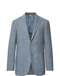 Canali Dusty Blue Kei Slim Fit Mlange Linen And Silk Blend Suit Jacket