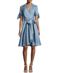 Milly Valerie Linen Chambray Wrap Dress Blue