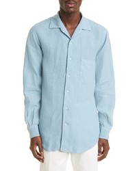 Loro Piana Abdre Arizona Linen Button Up Shirt In Pearl Blue At Nordstrom