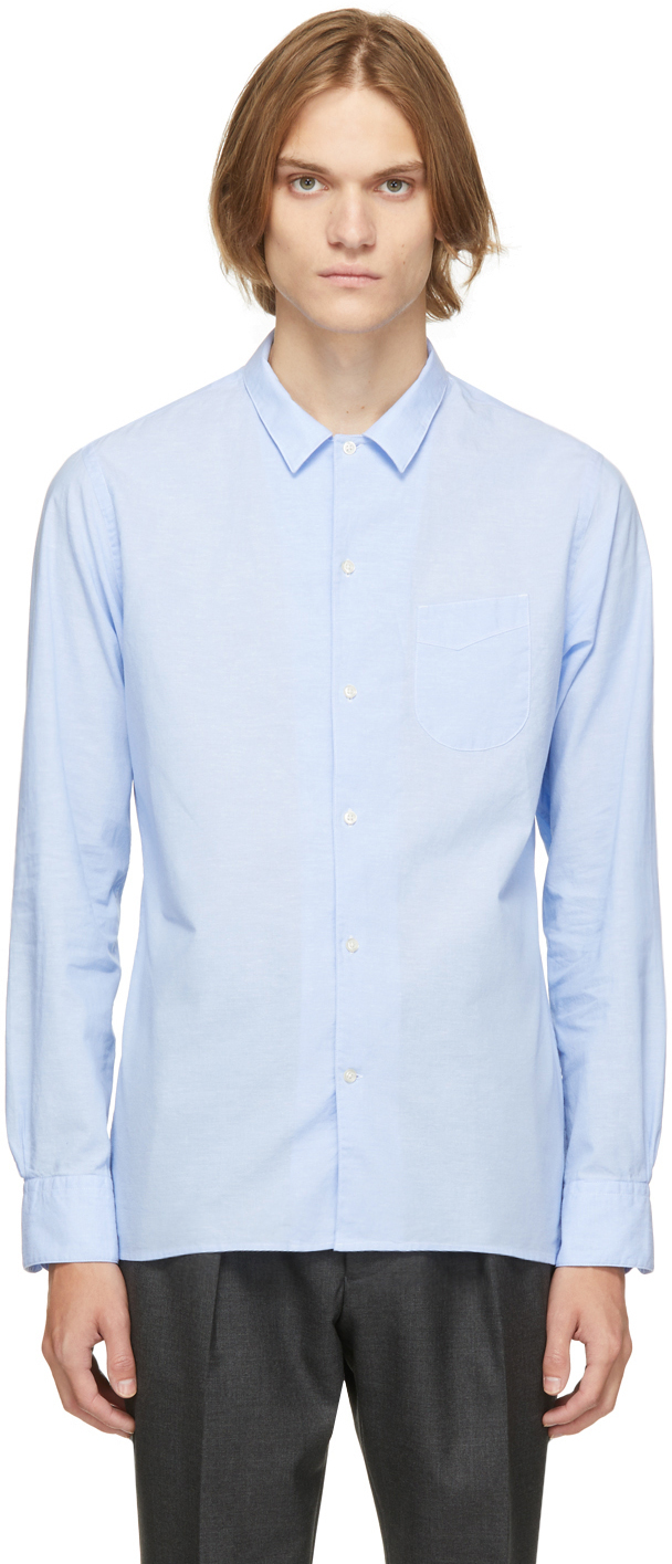Officine Generale Blue Batiste Shirt, $250 | SSENSE | Lookastic
