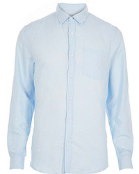 River Island Blue Linen Blend Long Sleeve Shirt
