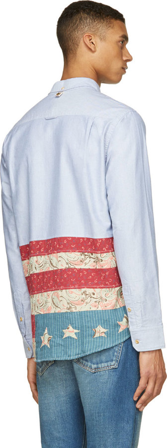 VISVIM Blue Oxford Lungta Stars Shirt, $630 | SSENSE | Lookastic