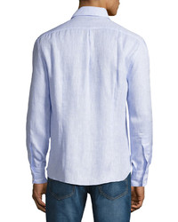 Brunello Cucinelli Linen French Collar Sport Shirt Sky