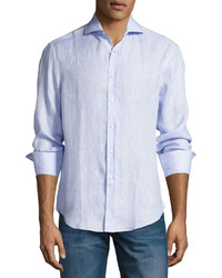 Brunello Cucinelli Linen French Collar Sport Shirt Sky