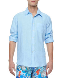 Vilebrequin Linen Long Sleeve Linen Shirt Shirt Light Blue