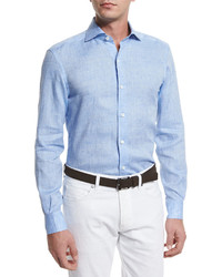Ermenegildo Zegna Linen Long Sleeve Sport Shirt Light Blue