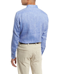 Ermenegildo Zegna Linen Sport Shirt Medium Blue