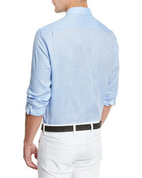 Ermenegildo Zegna Linen Woven Sport Shirt Soft Blue
