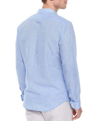Theory Long Sleeve Linen Sport Shirt Light Blue