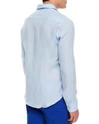 Orlebar Brown Malone Long Sleeve Linen Shirt Sky Blue