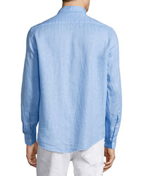 Michael Kors Michl Kors Linen Long Sleeve Sport Shirt Light Blue
